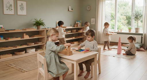Teacher using quiet book resources in classroom